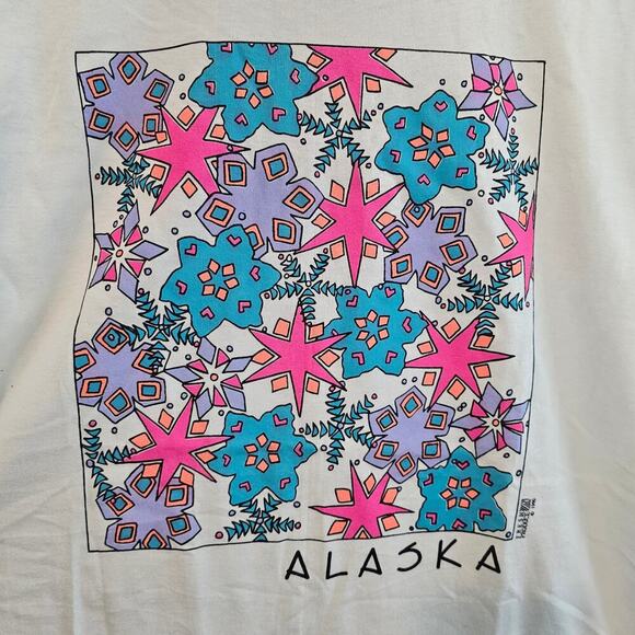 Vintage Alaska Flower T-Shirt Womens Large 90s White Cottage Granny Streetwear - Picture 3 of 8